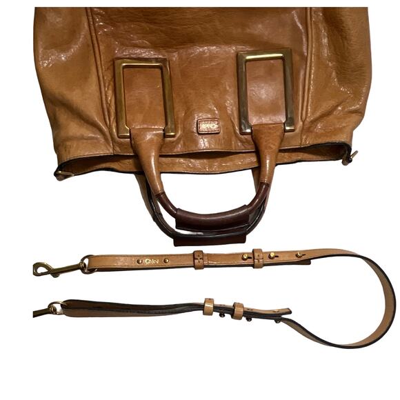 Chloé Ethel Medium Tote in Cognac Leather Gold Hardware Two Way Crossbody Strap - Picture 12 of 13